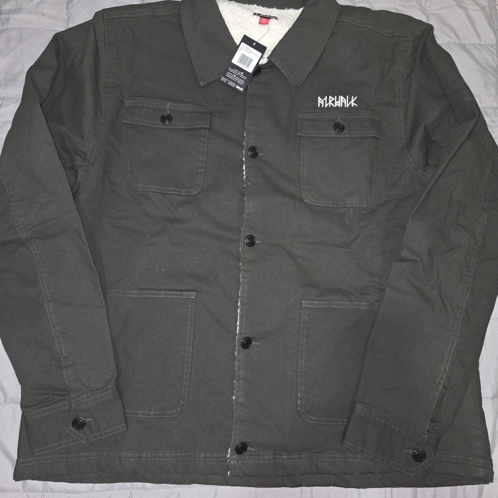 Men's Dark Olive Utility Jacket with Sherpa Lining